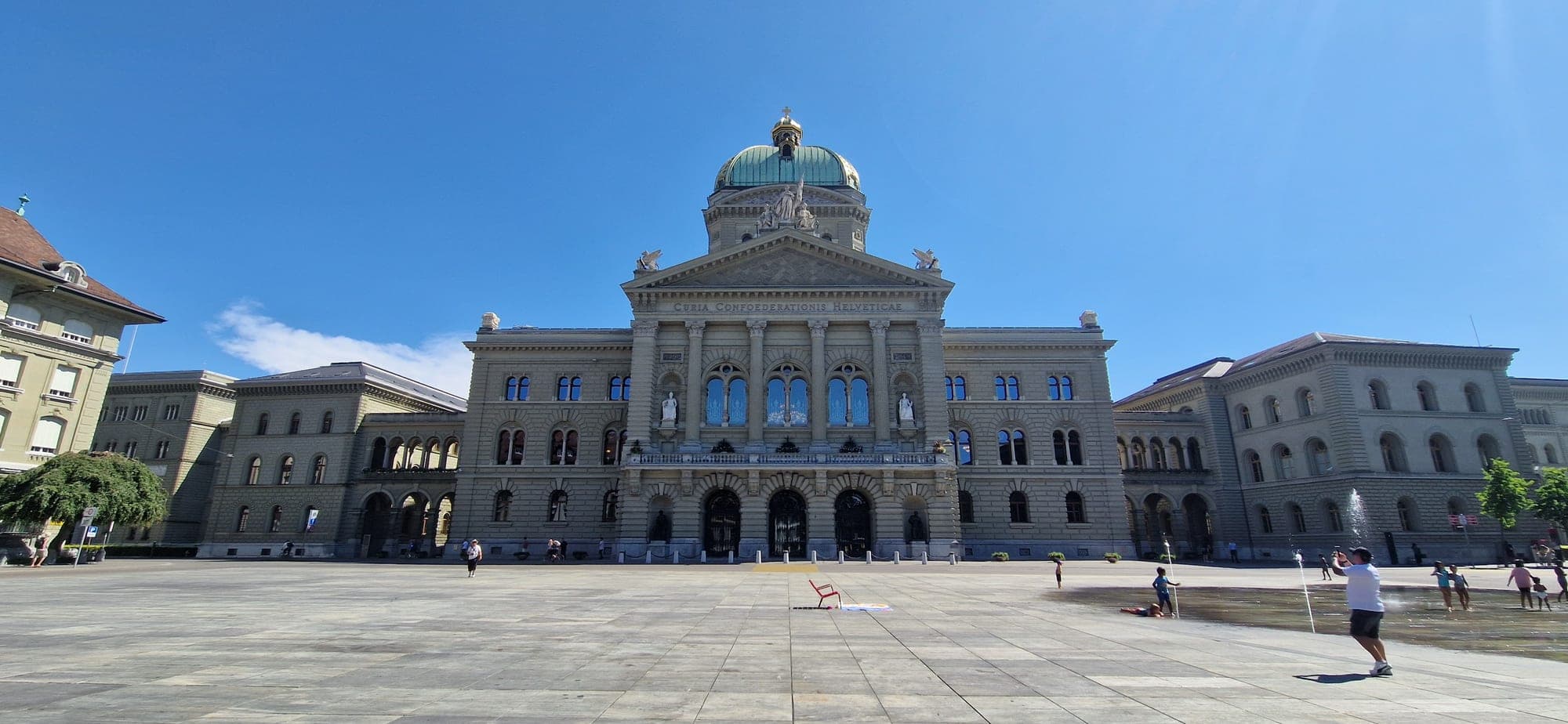 The Swiss Federal Palace seen across its empty square