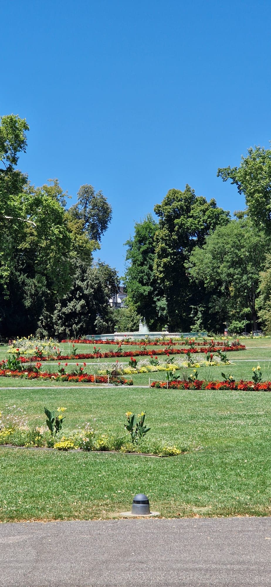 Flower beds and lawns in a park in Geneva